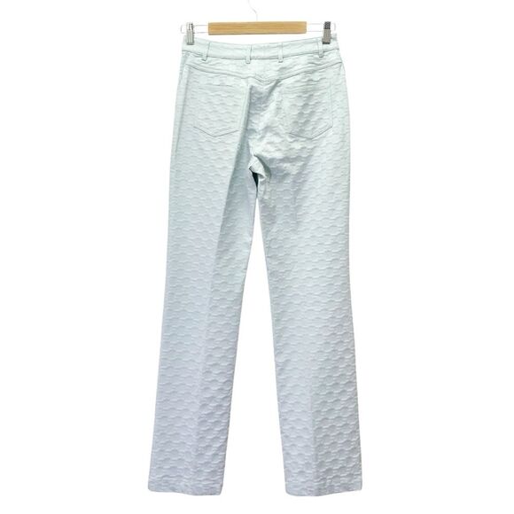 St. John Sport Aqua Blue Textured Pants Size 2 Straight Leg Logo Jacquard VTG - Picture 3 of 12